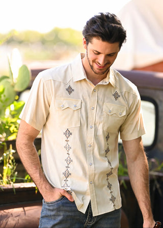 PANHANDLE SLIM MODERN VINTAGE DIAMOND EMBROIDERED SHORT SLEEVE SNAP SHIRT (PMN3S05741)