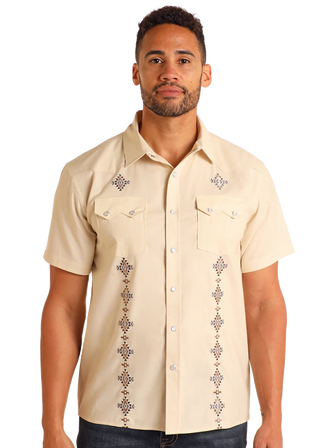 PANHANDLE SLIM MODERN VINTAGE DIAMOND EMBROIDERED SHORT SLEEVE SNAP SHIRT (PMN3S05741)