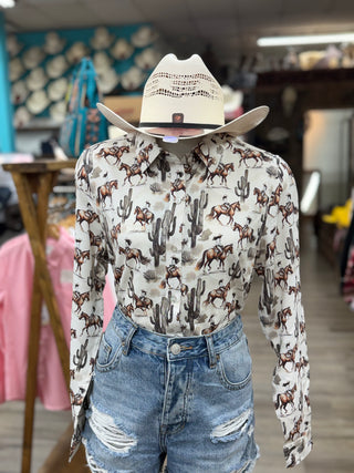 Panhandle Women’s Desert Print LS Shirt (Natural) LWB2S08851