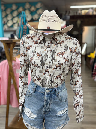 Panhandle Women’s Desert Print LS Shirt (Natural) LWB2S08851