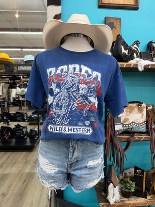 Rock & Roll Women’s Wild & Western Oversized Tee (Blue) BW21T08887