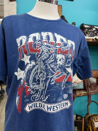 Rock & Roll Women’s Wild & Western Oversized Tee (Blue) BW21T08887