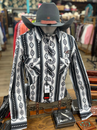 Rock&Roll Aztec Print Pearl Snap Shirt (Black)-BMN2S08673