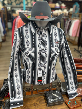 Rock&Roll Aztec Print Pearl Snap Shirt (Black)-BMN2S08673