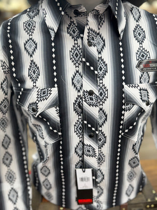 Rock&Roll Aztec Print Pearl Snap Shirt (Black)-BMN2S08673