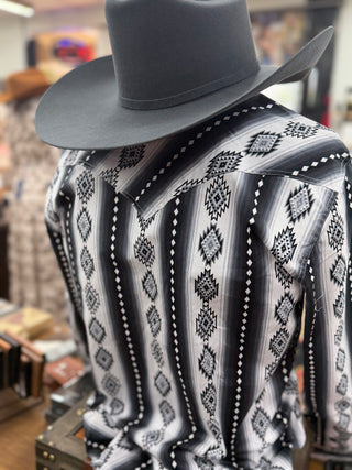 Rock&Roll Aztec Print Pearl Snap Shirt (Black)-BMN2S08673