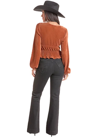 Rock & Roll Denim Women’s Plisse Blouse (Rust) BW22T09970