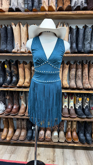 Rock & Roll Denim Women’s Fringe Microsuede Dress (Teal) BWD0R09984