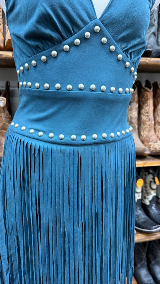 Rock & Roll Denim Women’s Fringe Microsuede Dress (Teal) BWD0R09984