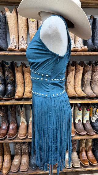 Rock & Roll Denim Women’s Fringe Microsuede Dress (Teal) BWD0R09984