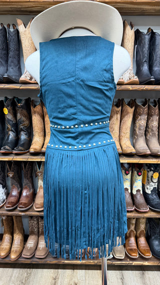 Rock & Roll Denim Women’s Fringe Microsuede Dress (Teal) BWD0R09984