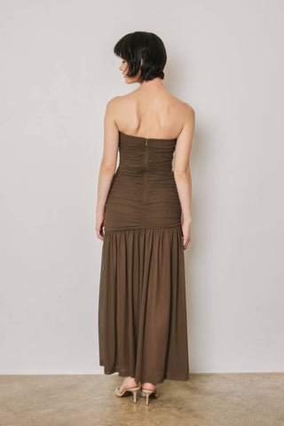Strapless Ruched Maxi Dress(MOCHA)FD14352-CP991