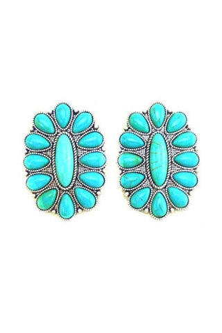 WESTERN CONCHO DESIGN POST EARRINGS: WHITE