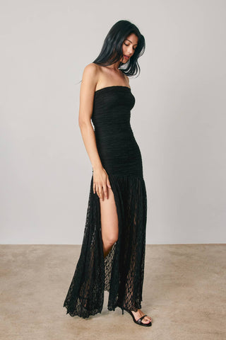 Ruched Strapless Lace Maxi Dress(Black)-FD13082-CP1009