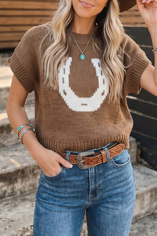 Women’s Horseshoe Short Sleeve Knit Top (Chestnut)