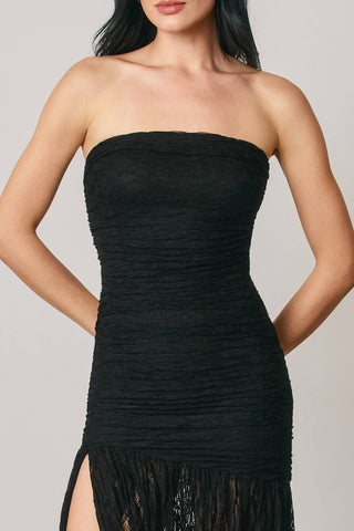 Ruched Strapless Lace Maxi Dress(Black)-FD13082-CP1009