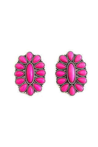 WESTERN CONCHO DESIGN POST EARRINGS: TURQUOISE