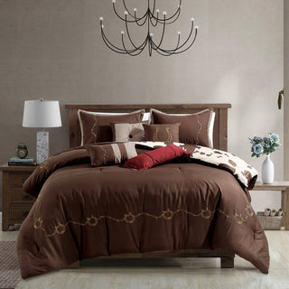 Reversible Rustic Cowhide Brown Cow Skull Comforter Set: Queen