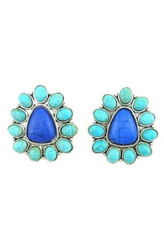 WESTERN CONCHO POST EARRINGS: WHITE / TURQUOISE