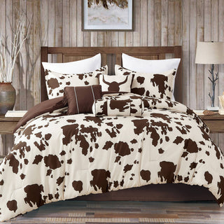 Reversible Rustic Cowhide Brown Cow Skull Comforter Set: Queen