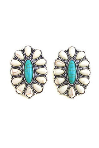 WESTERN CONCHO DESIGN POST EARRINGS: FUCHSIA