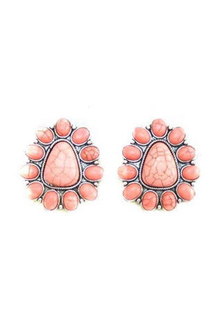 WESTERN CONCHO POST EARRINGS: FUCHSIA