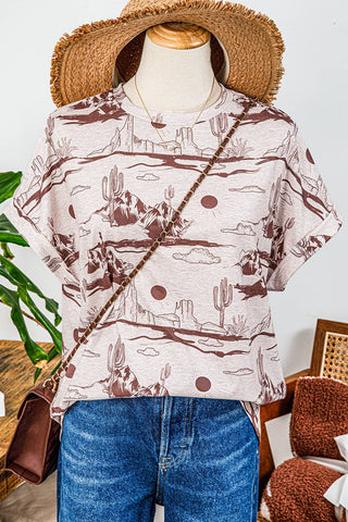 Women’s Western Print T-Shirt (Brown)