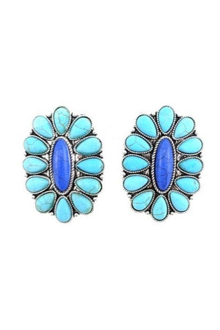 WESTERN CONCHO DESIGN POST EARRINGS: TURQUOISE